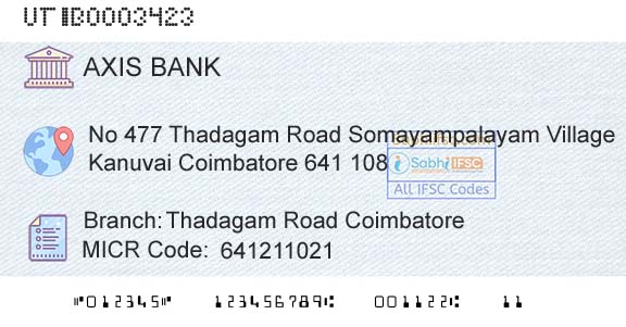 Axis Bank Thadagam Road CoimbatoreBranch 
