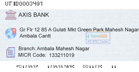 Axis Bank Ambala Mahesh NagarBranch 