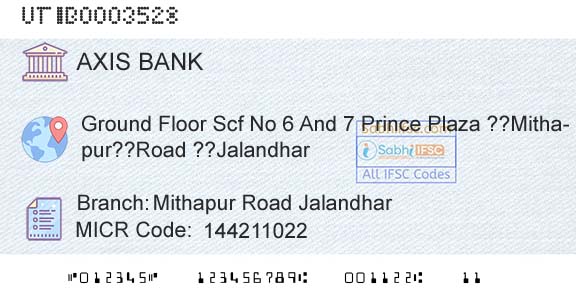Axis Bank Mithapur Road JalandharBranch 