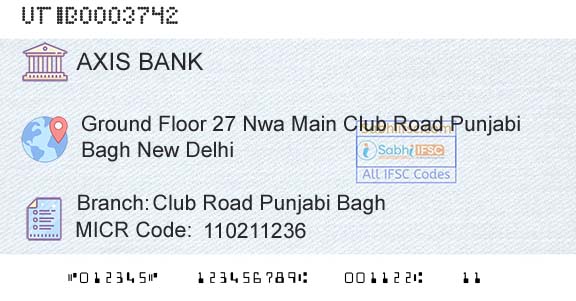 Axis Bank Club Road Punjabi BaghBranch 