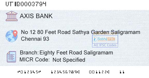 Axis Bank Eighty Feet Road SaligramamBranch 