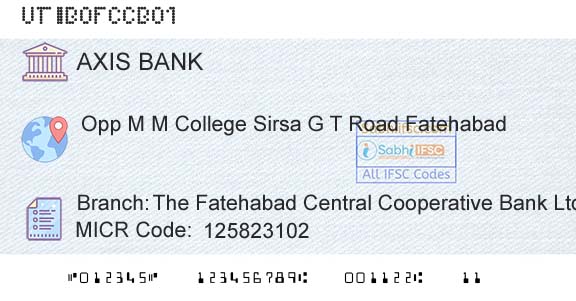 Axis Bank The Fatehabad Central Cooperative Bank LtdBranch 