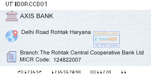 Axis Bank The Rohtak Central Cooperative Bank LtdBranch 