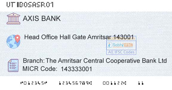 Axis Bank The Amritsar Central Cooperative Bank LtdBranch 