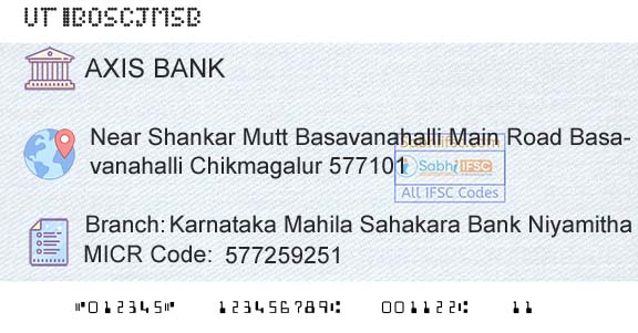 Axis Bank Karnataka Mahila Sahakara Bank Niyamitha ChickmagaBranch 