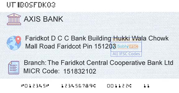 Axis Bank The Faridkot Central Cooperative Bank LtdBranch 
