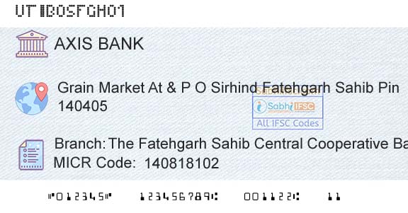 Axis Bank The Fatehgarh Sahib Central Cooperative Bank LtdBranch 
