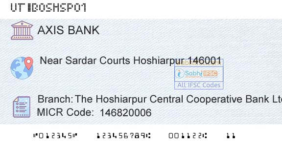 Axis Bank The Hoshiarpur Central Cooperative Bank LtdBranch 
