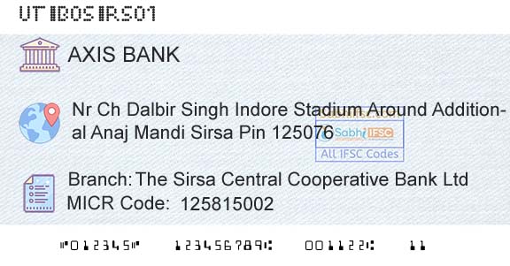 Axis Bank The Sirsa Central Cooperative Bank LtdBranch 