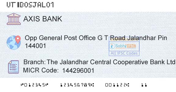 Axis Bank The Jalandhar Central Cooperative Bank LtdBranch 