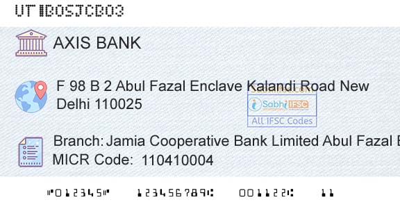 Axis Bank Jamia Cooperative Bank Limited Abul Fazal EnclaveBranch 