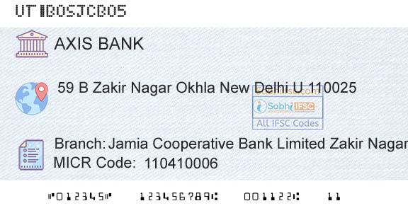 Axis Bank Jamia Cooperative Bank Limited Zakir NagarBranch 