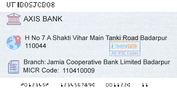 Axis Bank Jamia Cooperative Bank Limited BadarpurBranch 