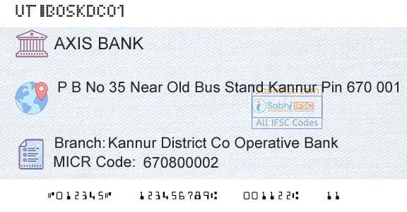 Axis Bank Kannur District Co Operative BankBranch 