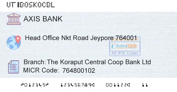 Axis Bank The Koraput Central Coop Bank LtdBranch 