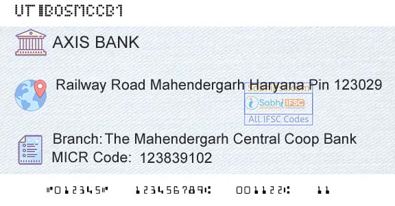 Axis Bank The Mahendergarh Central Coop BankBranch 