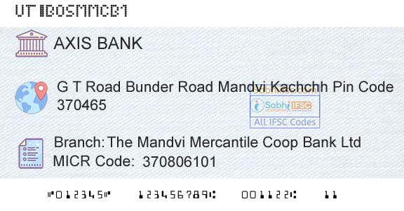 Axis Bank The Mandvi Mercantile Coop Bank LtdBranch 
