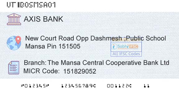 Axis Bank The Mansa Central Cooperative Bank LtdBranch 