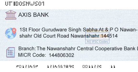 Axis Bank The Nawanshahr Central Cooperative Bank LtdBranch 