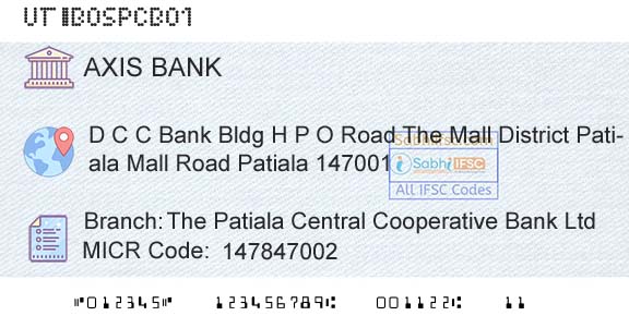 Axis Bank The Patiala Central Cooperative Bank LtdBranch 