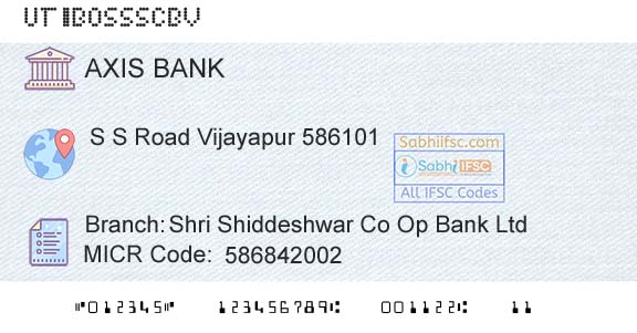 Axis Bank Shri Shiddeshwar Co Op Bank LtdBranch 