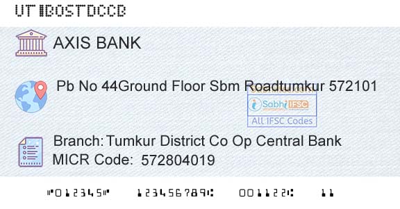 Axis Bank Tumkur District Co Op Central BankBranch 