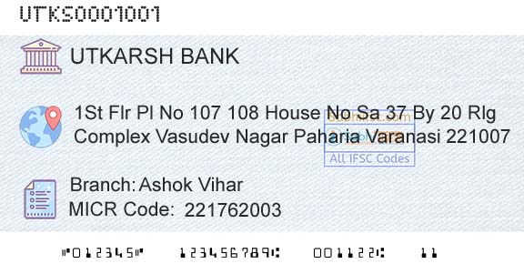 Utkarsh Small Finance Bank Ashok ViharBranch 