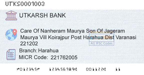 Utkarsh Small Finance Bank HarahuaBranch 