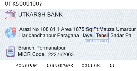 Utkarsh Small Finance Bank PermanatpurBranch 