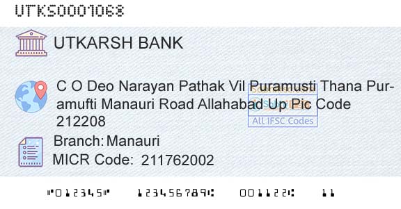 Utkarsh Small Finance Bank ManauriBranch 