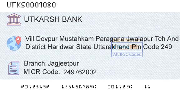 Utkarsh Small Finance Bank JagjeetpurBranch 