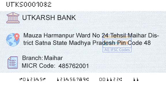 Utkarsh Small Finance Bank MaiharBranch 