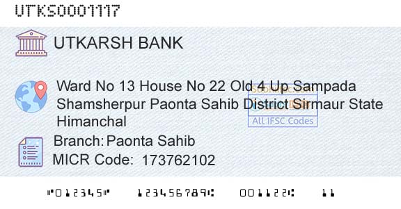Utkarsh Small Finance Bank Paonta SahibBranch 