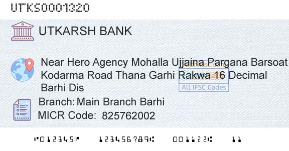 Utkarsh Small Finance Bank Main Branch BarhiBranch 