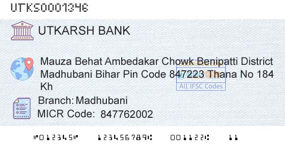 Utkarsh Small Finance Bank MadhubaniBranch 
