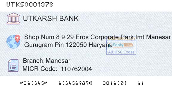 Utkarsh Small Finance Bank ManesarBranch 