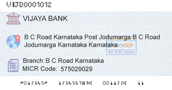 Vijaya Bank B C Road KarnatakaBranch 