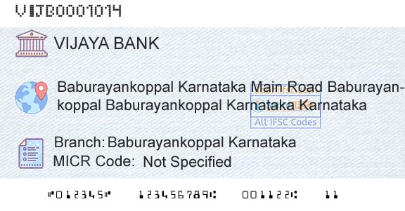 Vijaya Bank Baburayankoppal KarnatakaBranch 