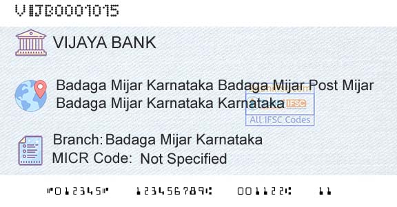 Vijaya Bank Badaga Mijar KarnatakaBranch 
