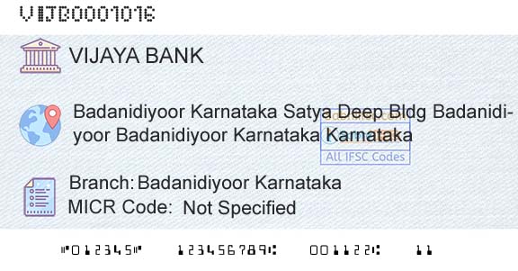 Vijaya Bank Badanidiyoor KarnatakaBranch 