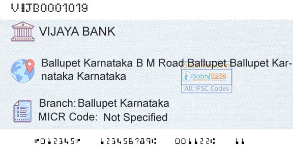 Vijaya Bank Ballupet KarnatakaBranch 