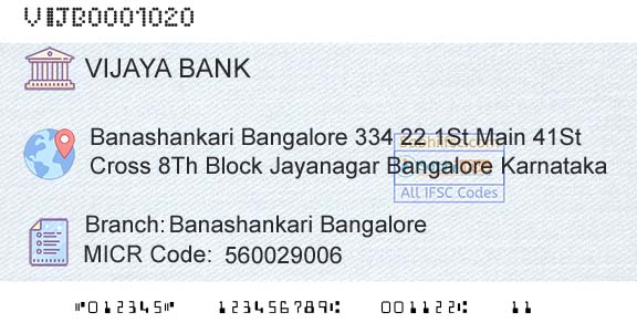 Vijaya Bank Banashankari BangaloreBranch 