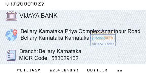 Vijaya Bank Bellary KarnatakaBranch 