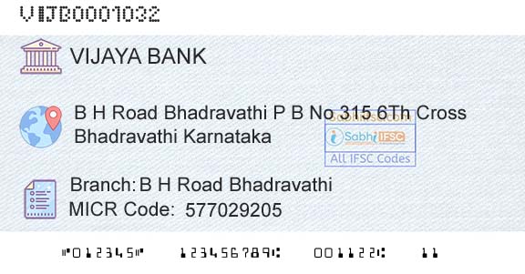 Vijaya Bank B H Road BhadravathiBranch 