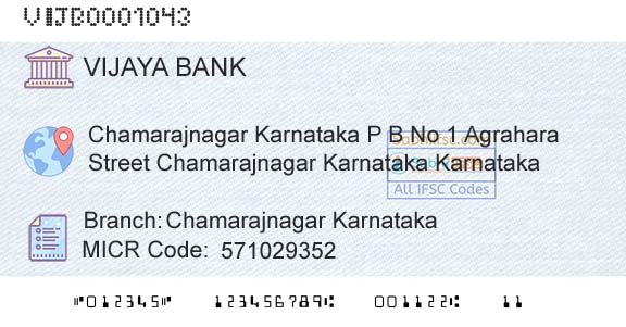 Vijaya Bank Chamarajnagar KarnatakaBranch 