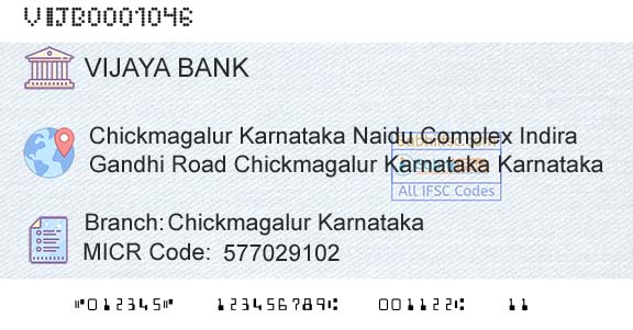 Vijaya Bank Chickmagalur KarnatakaBranch 
