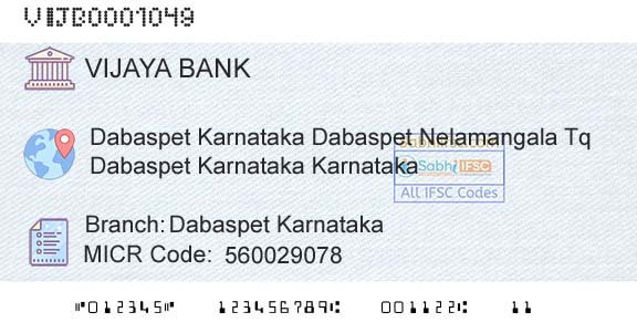 Vijaya Bank Dabaspet KarnatakaBranch 