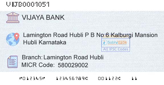 Vijaya Bank Lamington Road HubliBranch 