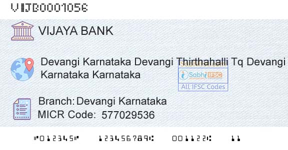 Vijaya Bank Devangi KarnatakaBranch 