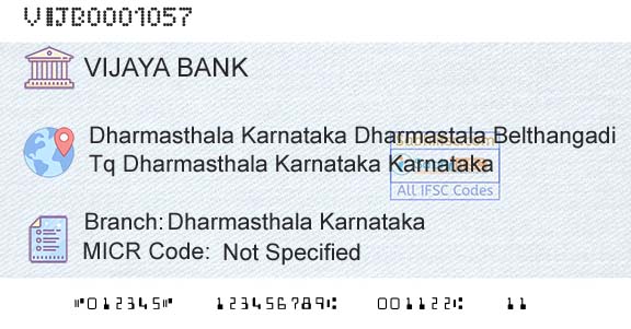 Vijaya Bank Dharmasthala KarnatakaBranch 